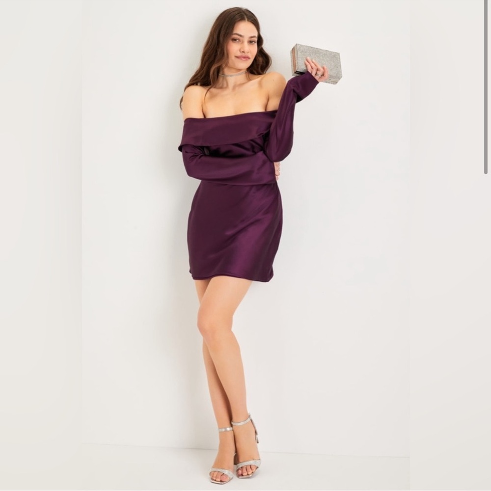 Lulu's Purple Off-Shoulder Bodycon Dress with Bishop Sleeves